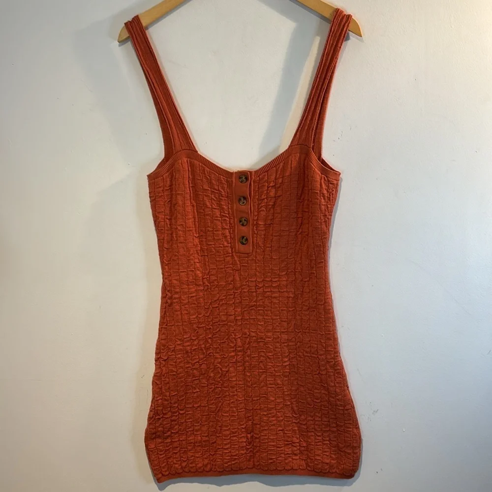 Free People Beach burnt orange seersucker mini dress medium - Picture 8 of 12